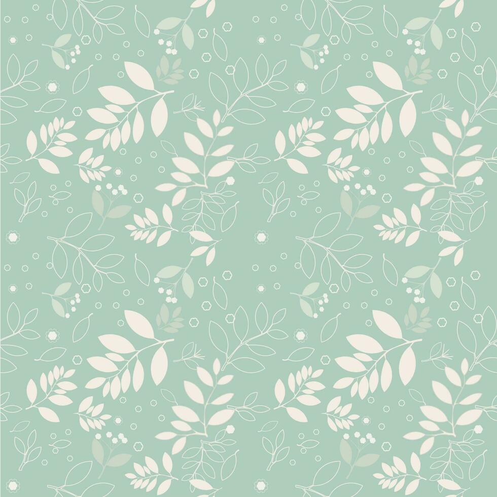 Vector background seamless pattern of leaves and flowers on green background.wrapping paper design.Vector illustration.