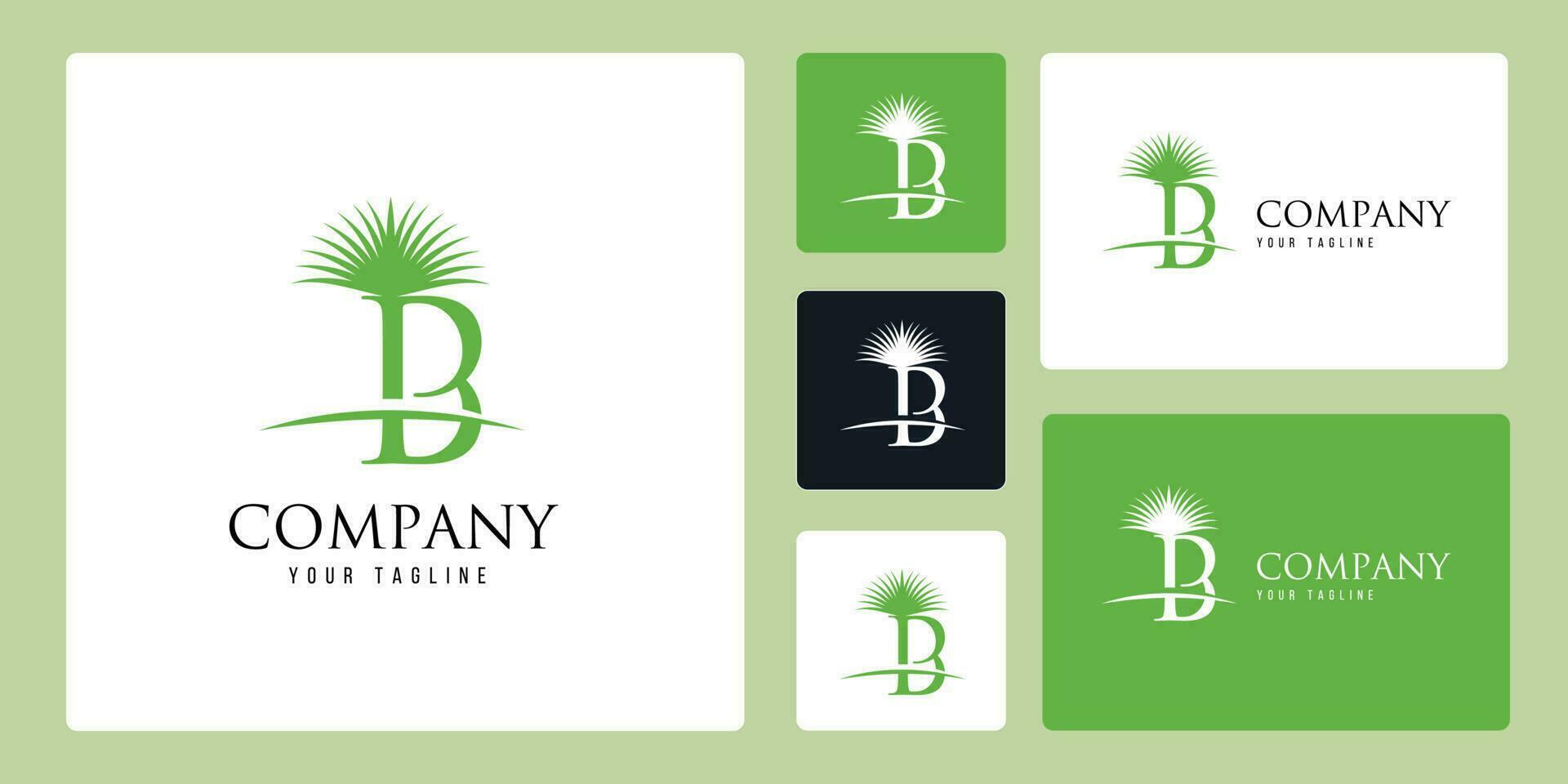 The Logo With The Theme Combination Of Palm Trees And The Letter B With Green Color Symbolizes Coolness. Suitable for use by Companies Engaged in Palm Oil, Lodging, Resorts, Beaches, and Others. vector