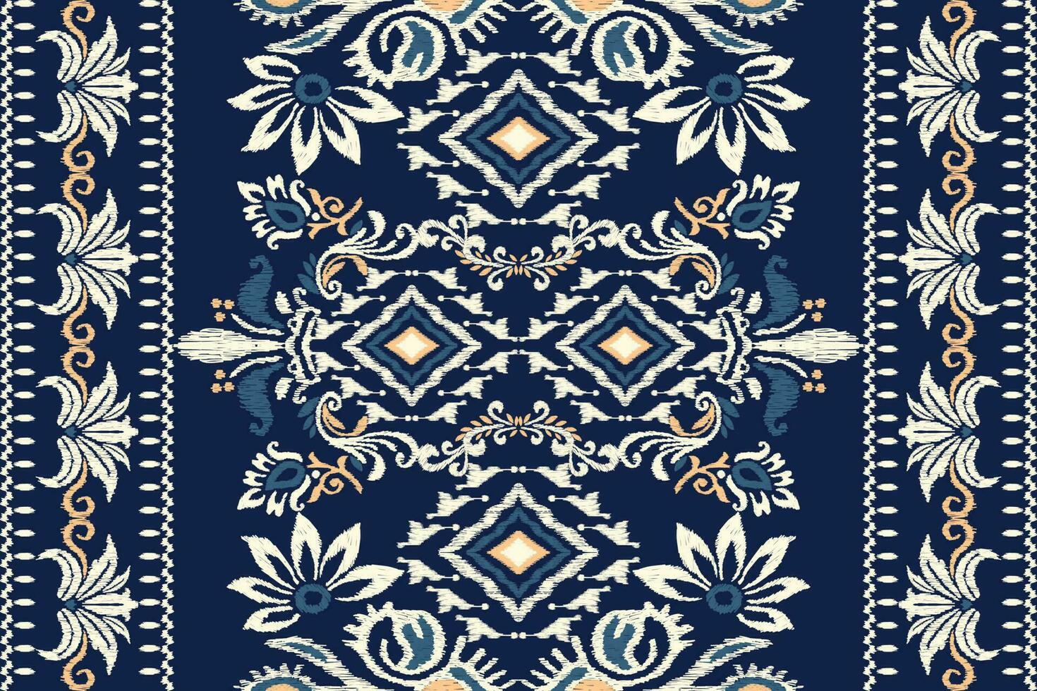 ikat floral cachemir bordado en Armada azul fondo.ikat étnico oriental modelo tradicional.azteca estilo resumen vector ilustración.diseño para textura,tela,ropa,envoltura,decoración,alfombra.