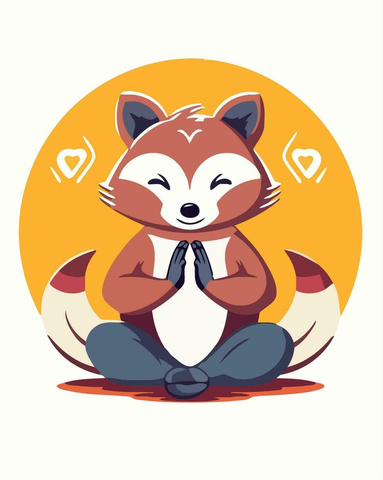 Happy meditating raccoon vector