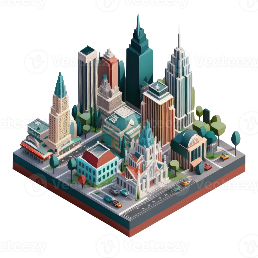 metropoli, molti alto edifici, ogni edificio ha un' diverso altezza . ai generato png