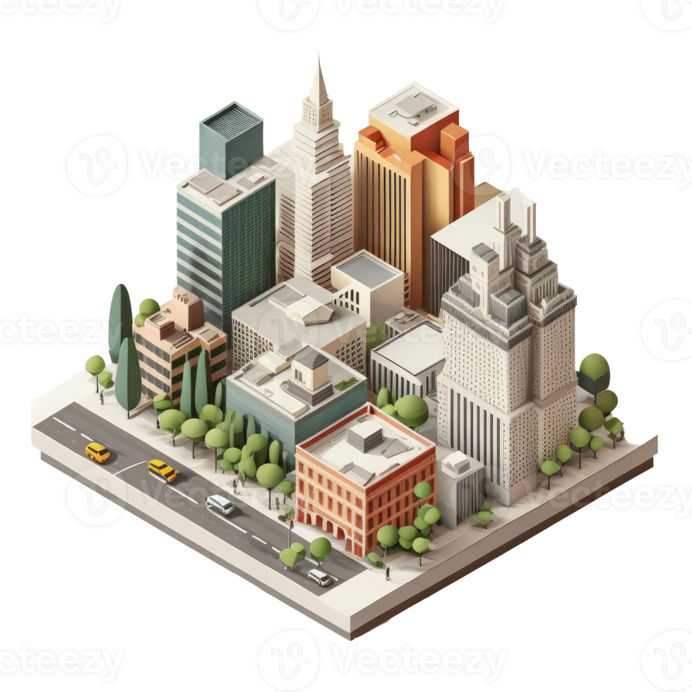 Metropole, viele hoch Gebäude, jeder Gebäude hat ein anders Höhe . ai generiert png