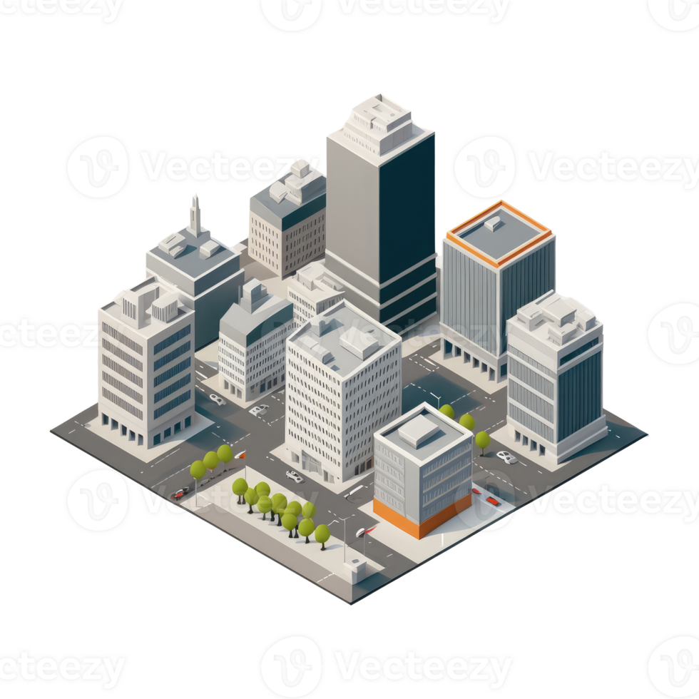 metropolis, many tall buildings, every building has a different height . png