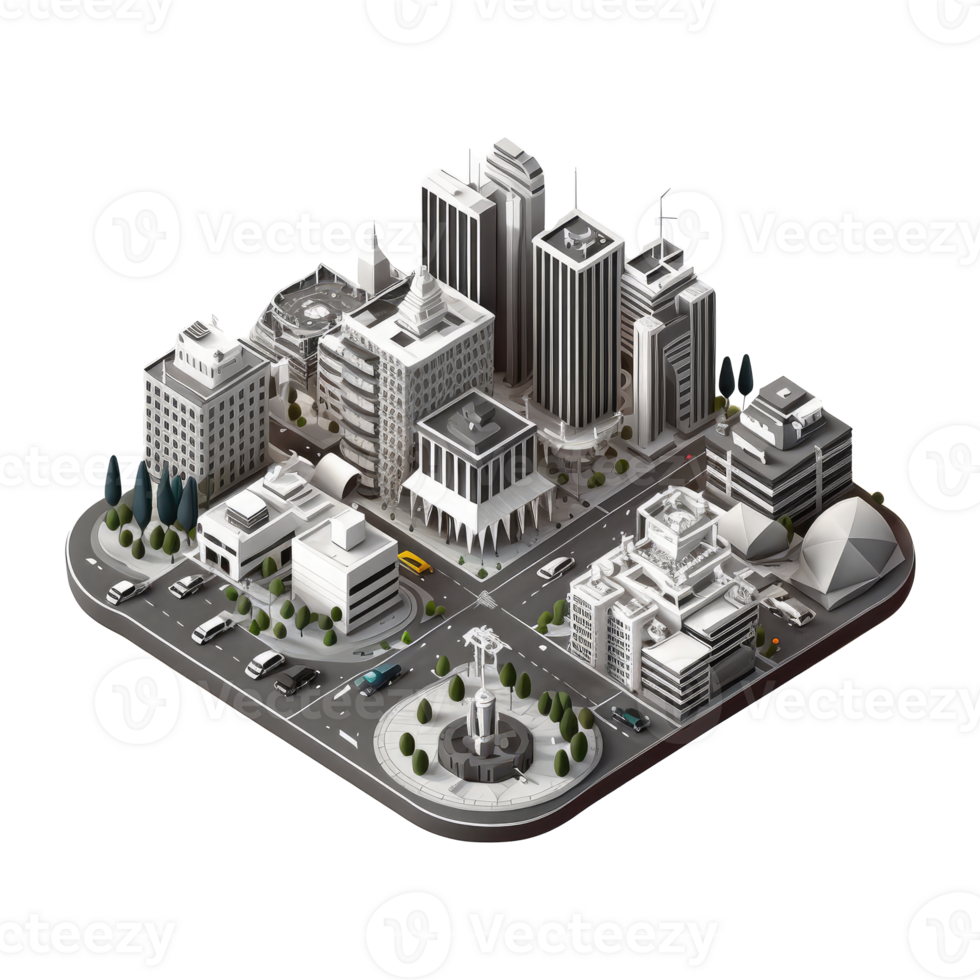 metropolis, many tall buildings, every building has a different height . png