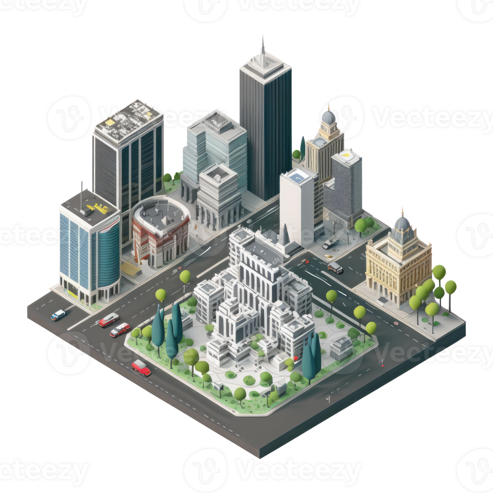 metrópoli, muchos alto edificios, cada edificio tiene un diferente altura . ai generado png