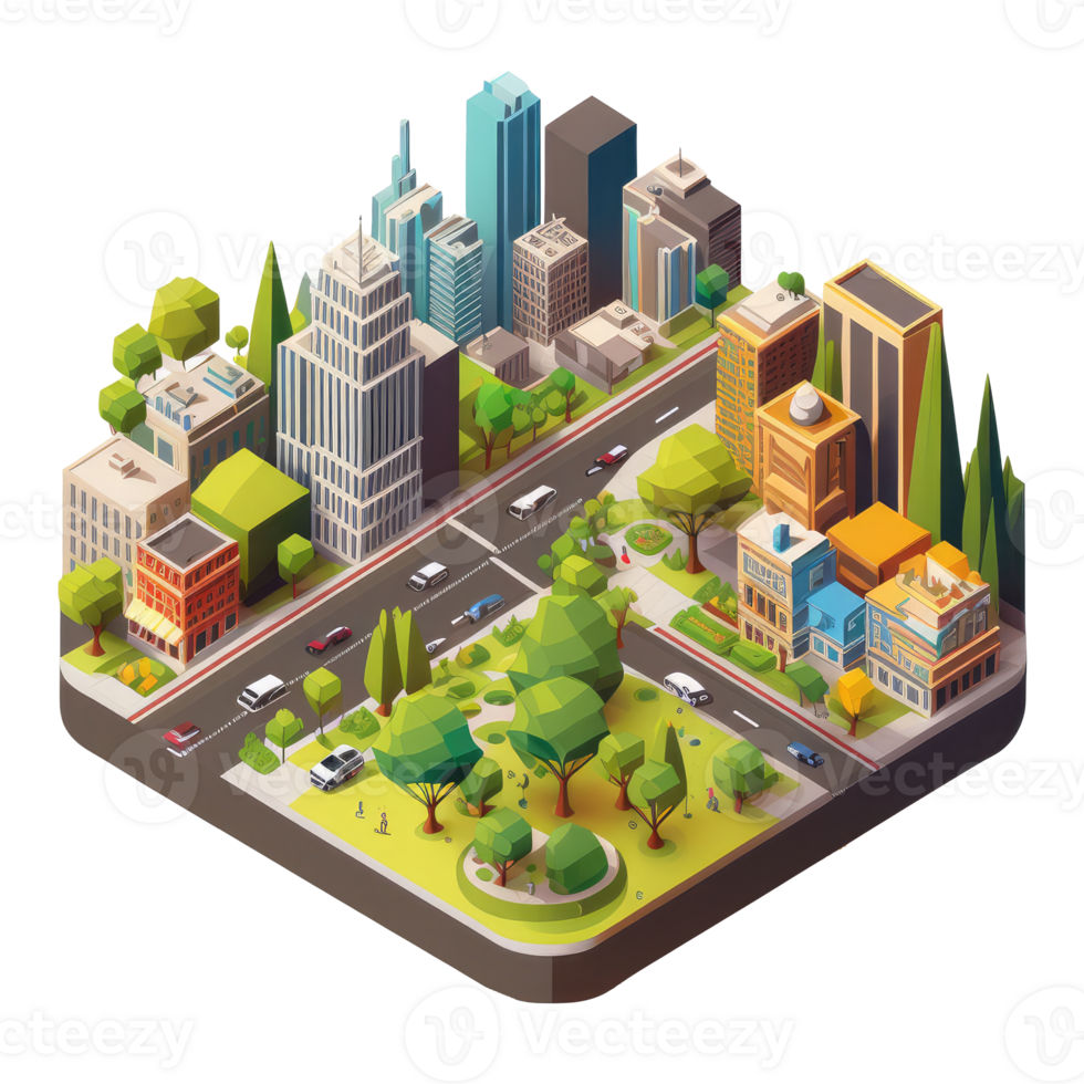 metropolis, many tall buildings, every building has a different height . png