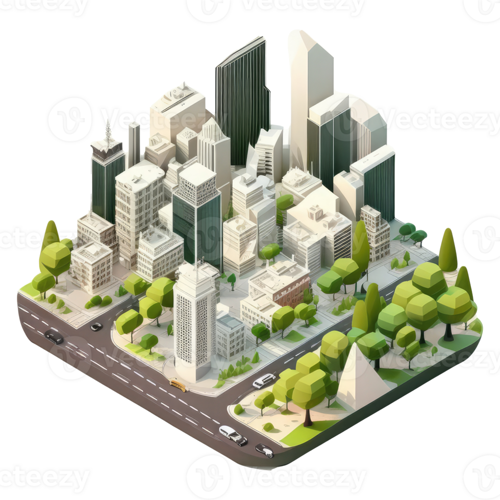 metropolis, many tall buildings, every building has a different height . png