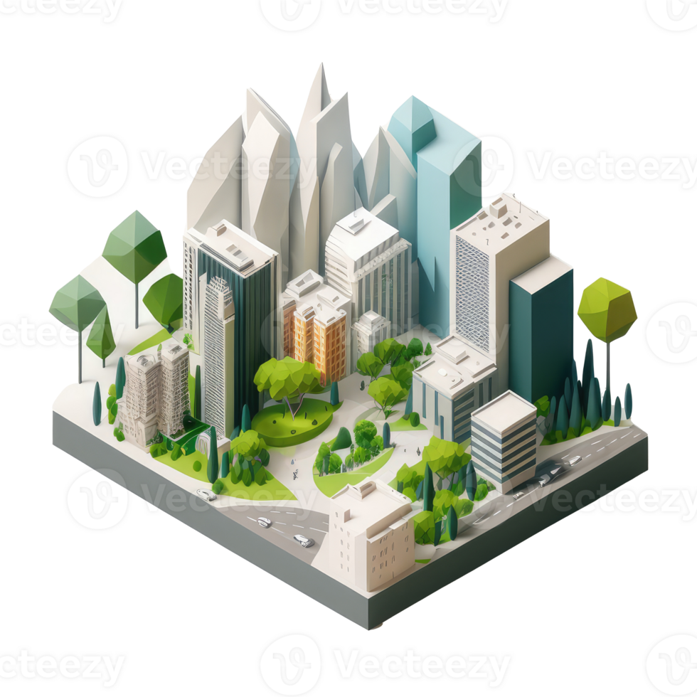 metropolis, many tall buildings, every building has a different height . png