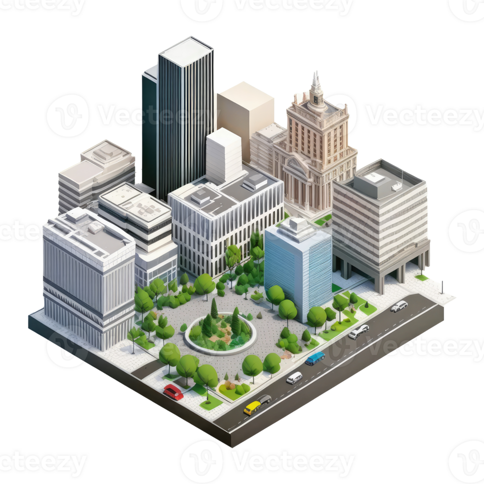 metropolis, many tall buildings, every building has a different height . png