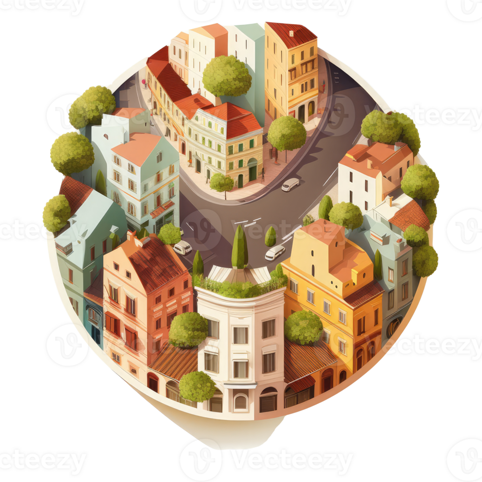metropolis, many tall buildings, every building has a different height . png