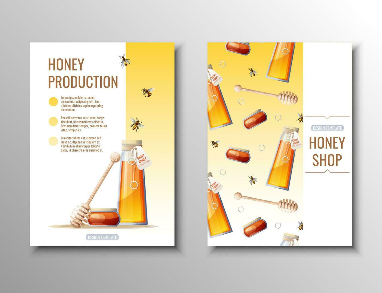 Flyer template with honey products. Honey shop, healthy natural product.Banner, poster, a4 cover for advertising vector