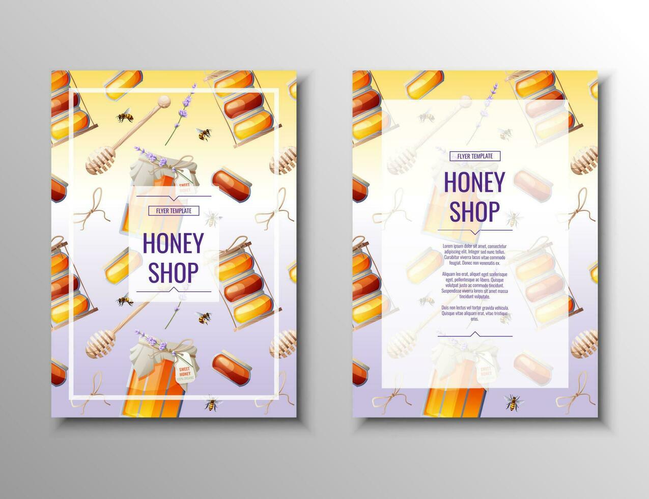 Flyer template with honey products. Honey shop, healthy natural product.Banner, poster, a4 cover for advertising vector