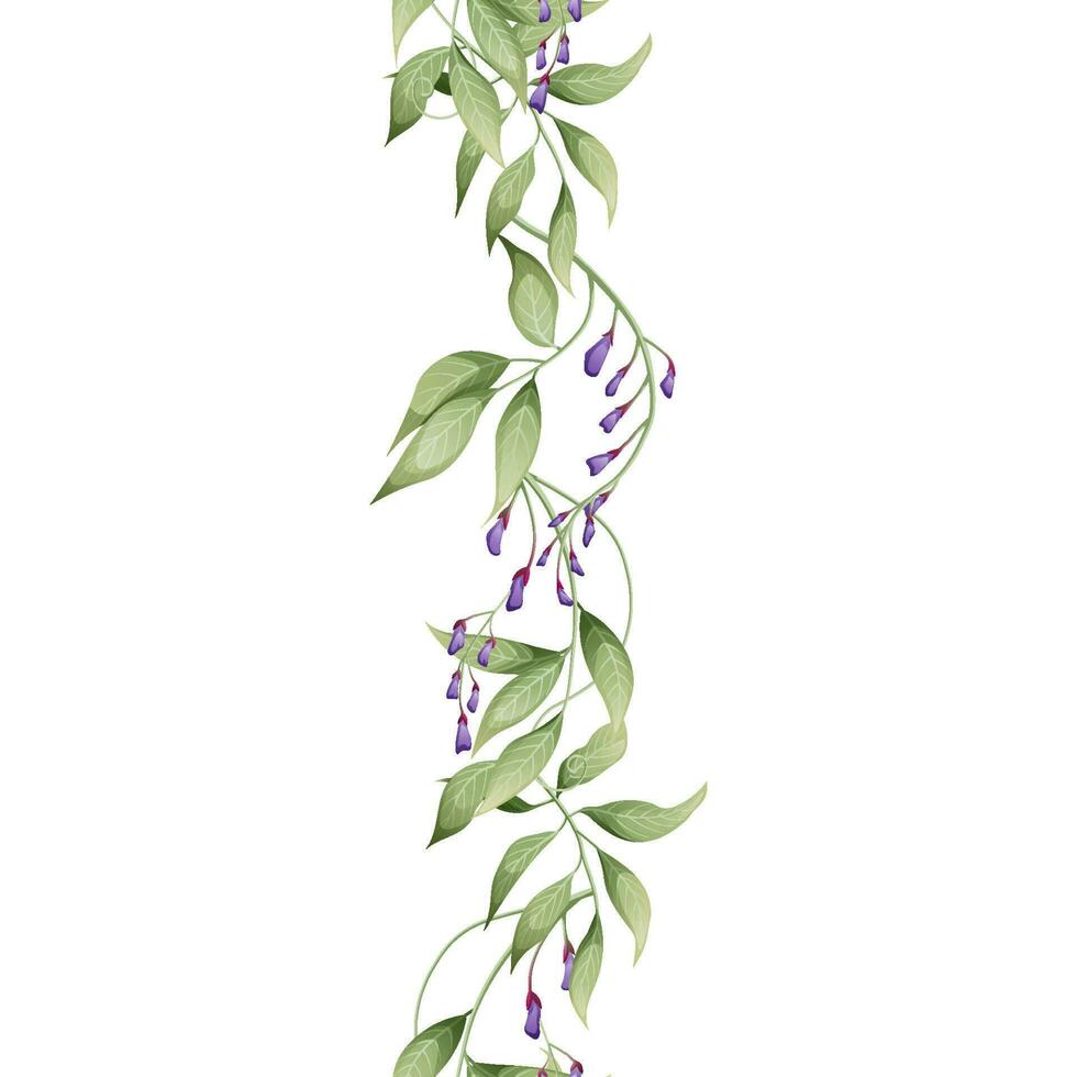 vertical sin costura frontera con púrpura glicina asiático plantas. botánico flor ilustración para Boda diseño, fondo de pantalla, publicidad. vector