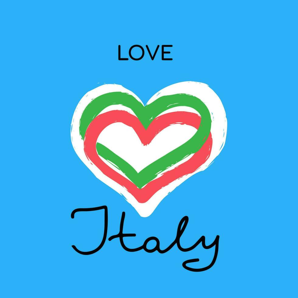 Slogan Love Italy with hearts flag colors.Travel hollyday, vacantion banner. italiy logo symbol. vector