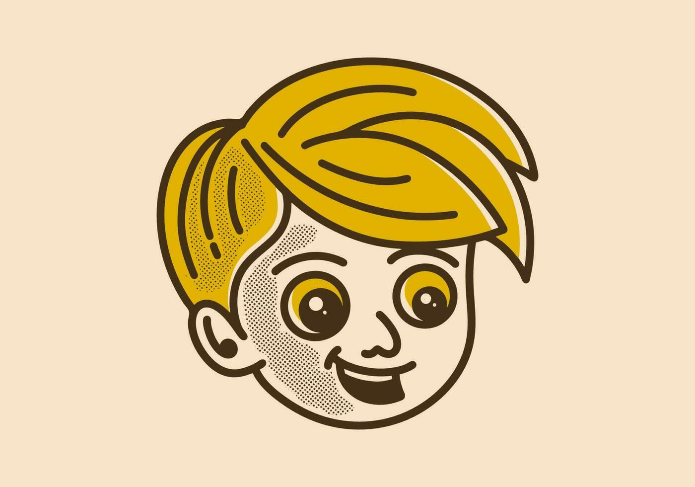 illustration drawing of boys head with happy face vector
