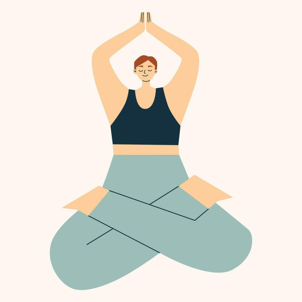 joven mujer haciendo yoga posición de loto sano estilo de vida. vector mano dibujado ilustración aislado en blanco antecedentes.