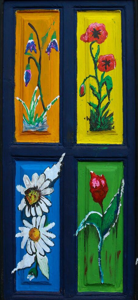 A specific door that can be found in the center of the Brasov city.This door contains flower paintings on it. photo