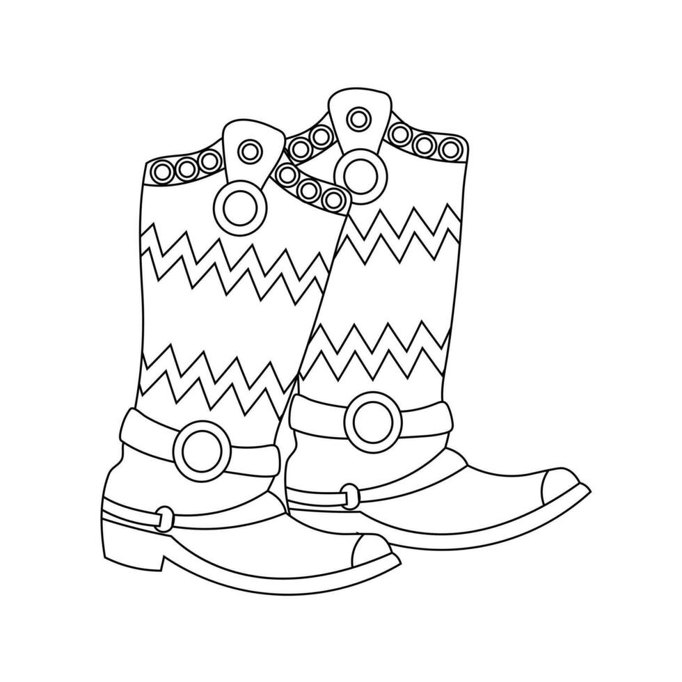 Cowboy boots with ornaments. Symbol of Mexico and America. Illustration, Sketch for coloring, vector