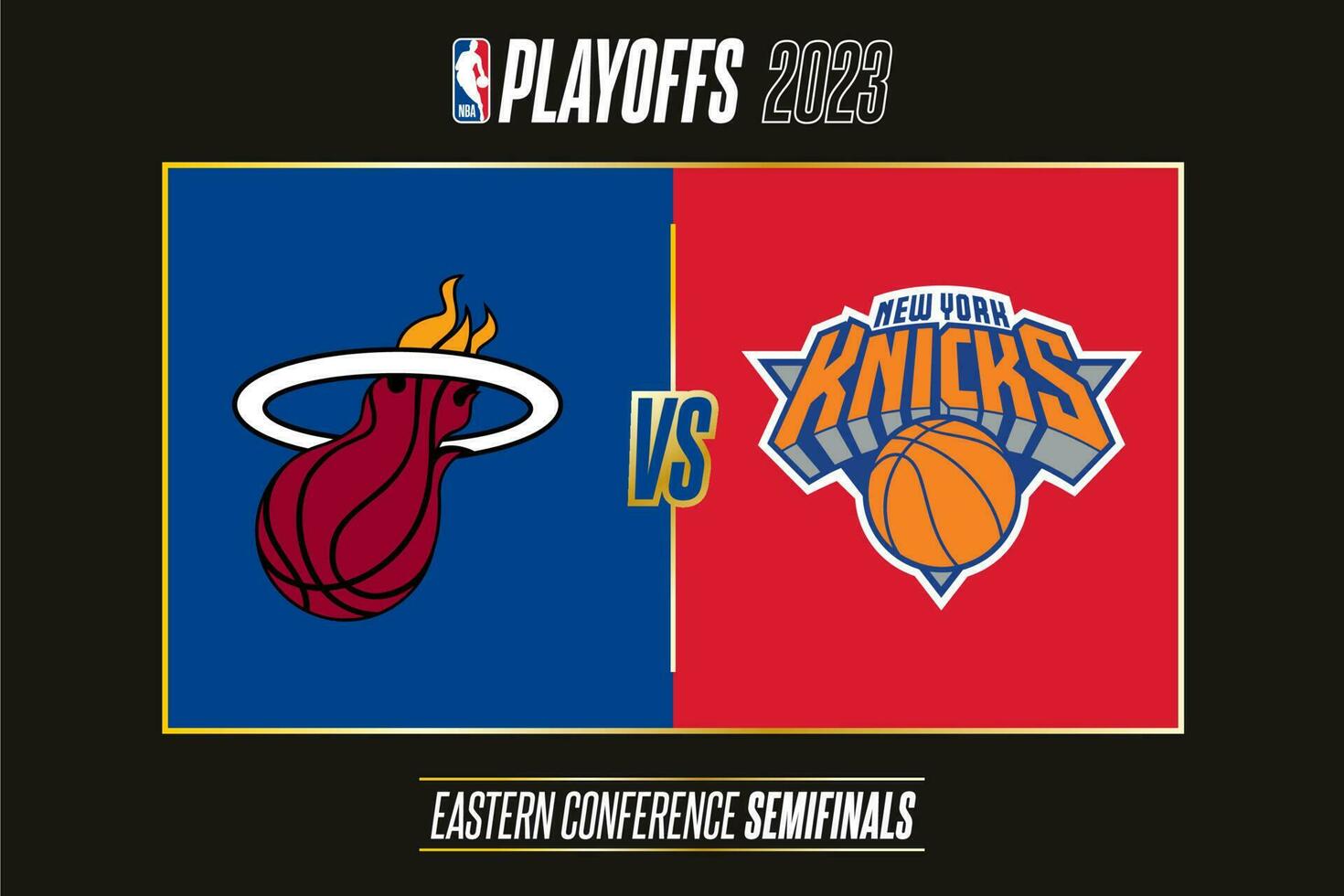 Miami Heat vs New York Knicks, semifinals of 2023 NBA playoffs. Tournament of the National Basketball Associations 2022-23 season. Tbilisi, Georgia - May 1, 2023. vector