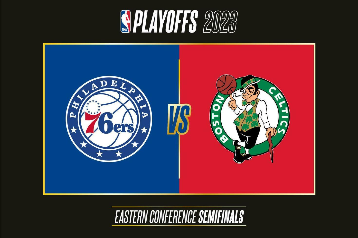 Philadelphia 76ers vs Boston Celtics, semifinals of 2023 NBA playoffs. Tournament of the National Basketball Associations 2022-23 season. Tbilisi, Georgia - May 1, 2023. vector