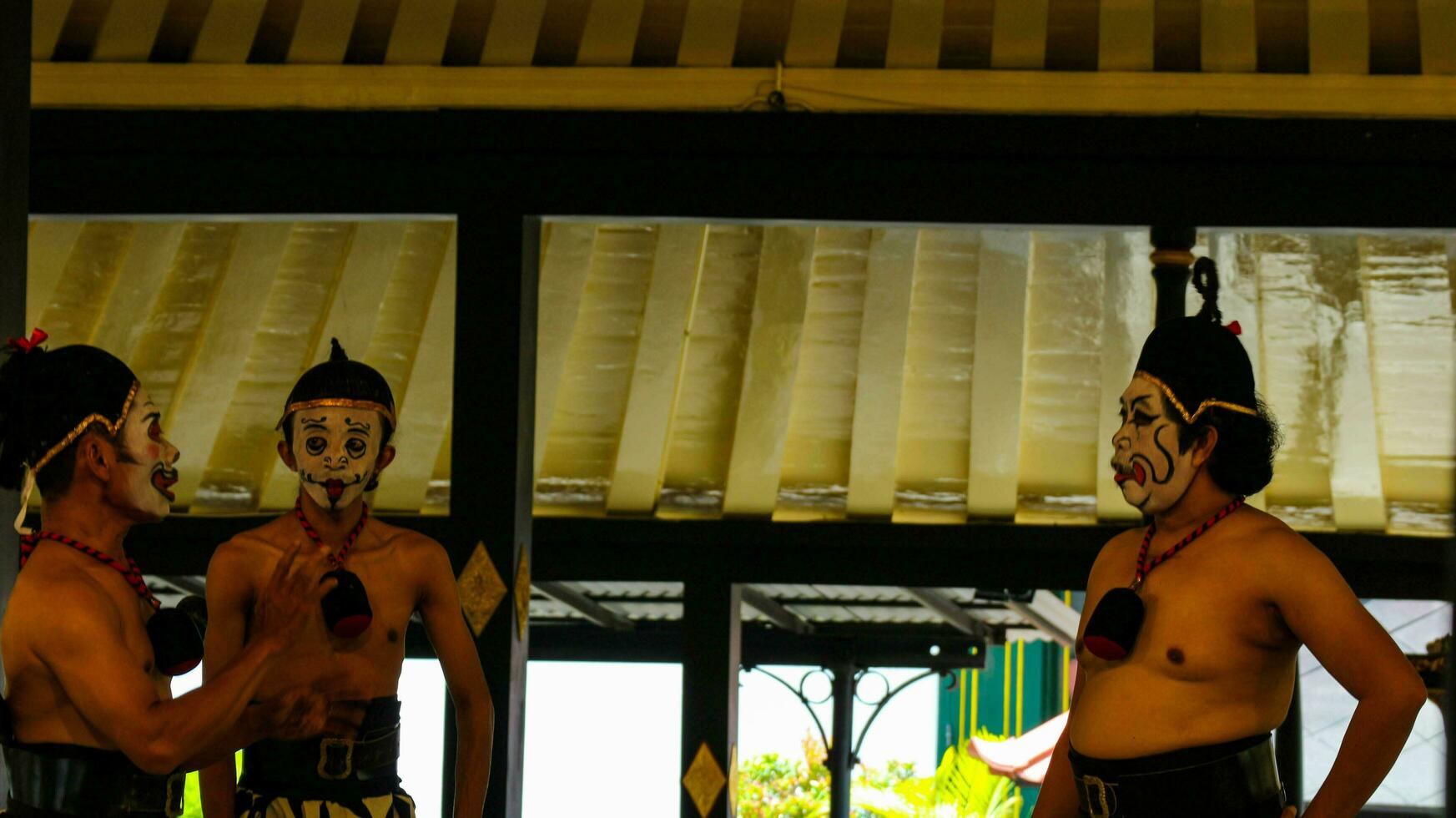 Yogyakarta, Indonesia on October 2022. Puppet people at the Yogyakarta Palace, the performance shown is about the play of the characters Petruk, Semar, and Gareng. photo