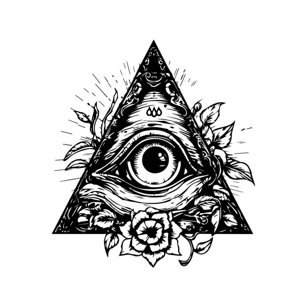 Eye in triangle illustration is a symbol of mystery and intrigue, perfect for those looking to add a touch of mysticism to their designs. vector