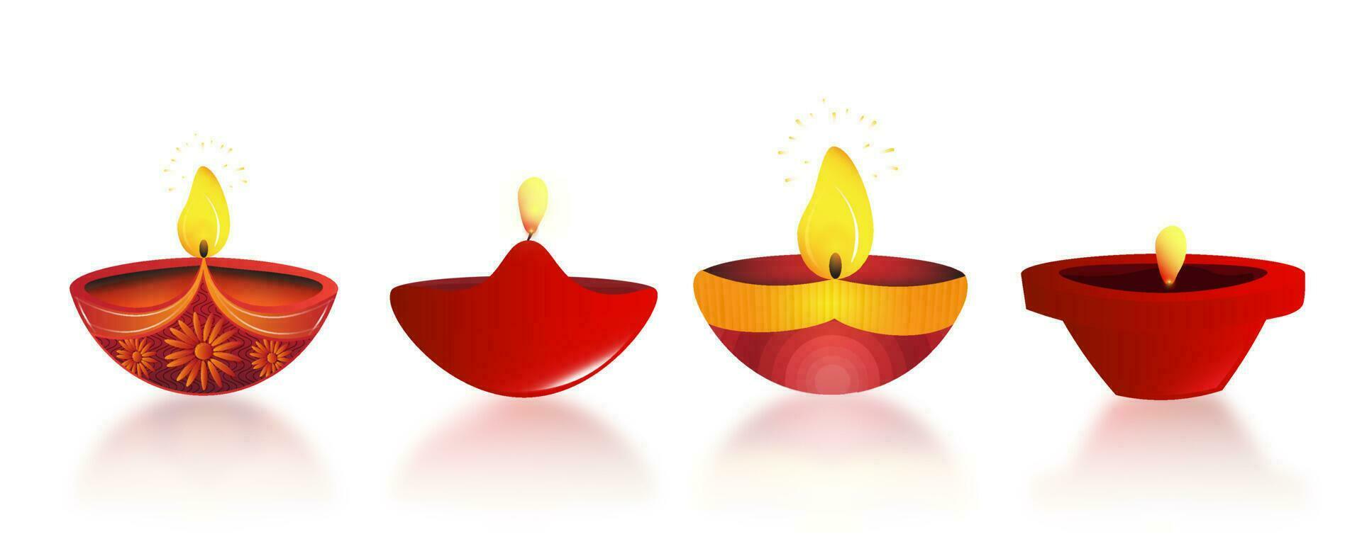 diwali Diya. indio petróleo lámpara colección en blanco antecedentes. indio ligero festival. vector