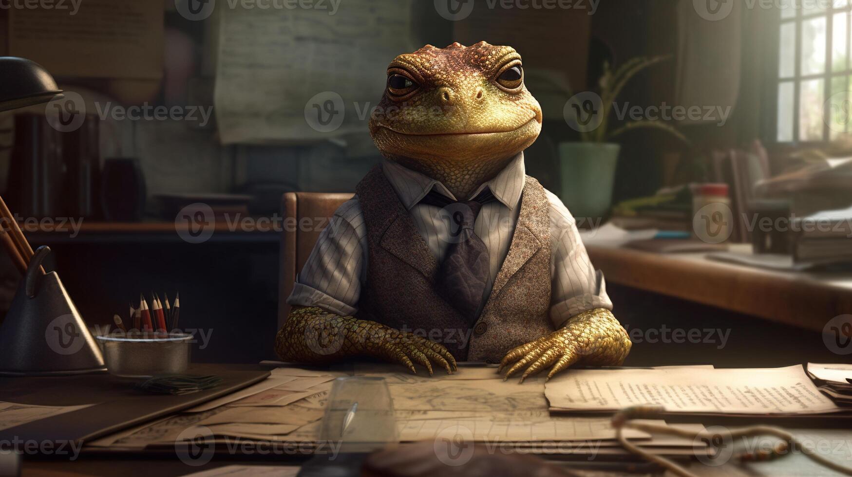newt secretary, digital art illustration, photo
