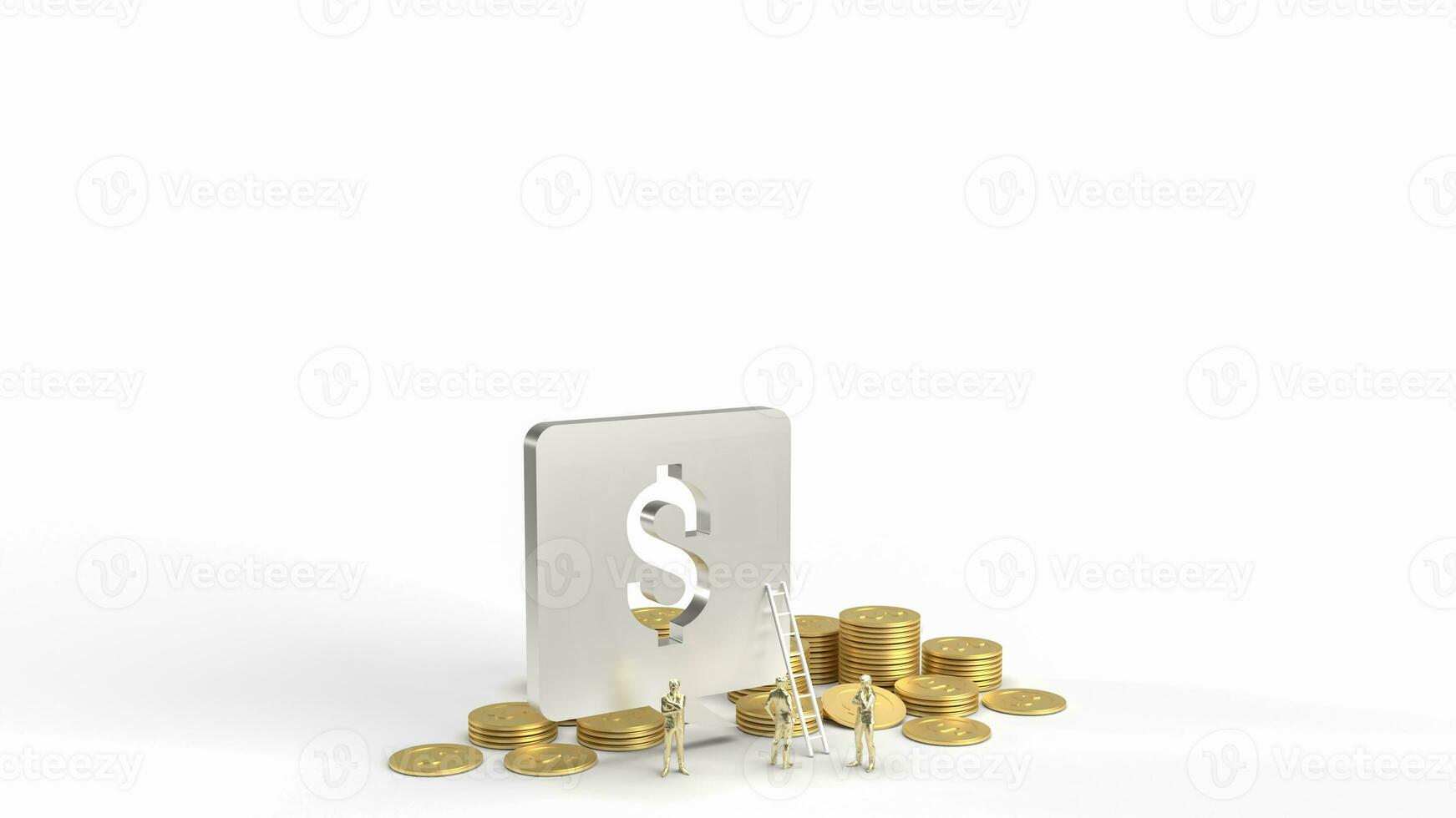 The Dollar symbol and gold coinson white Background for Business concept 3d Rendering photo