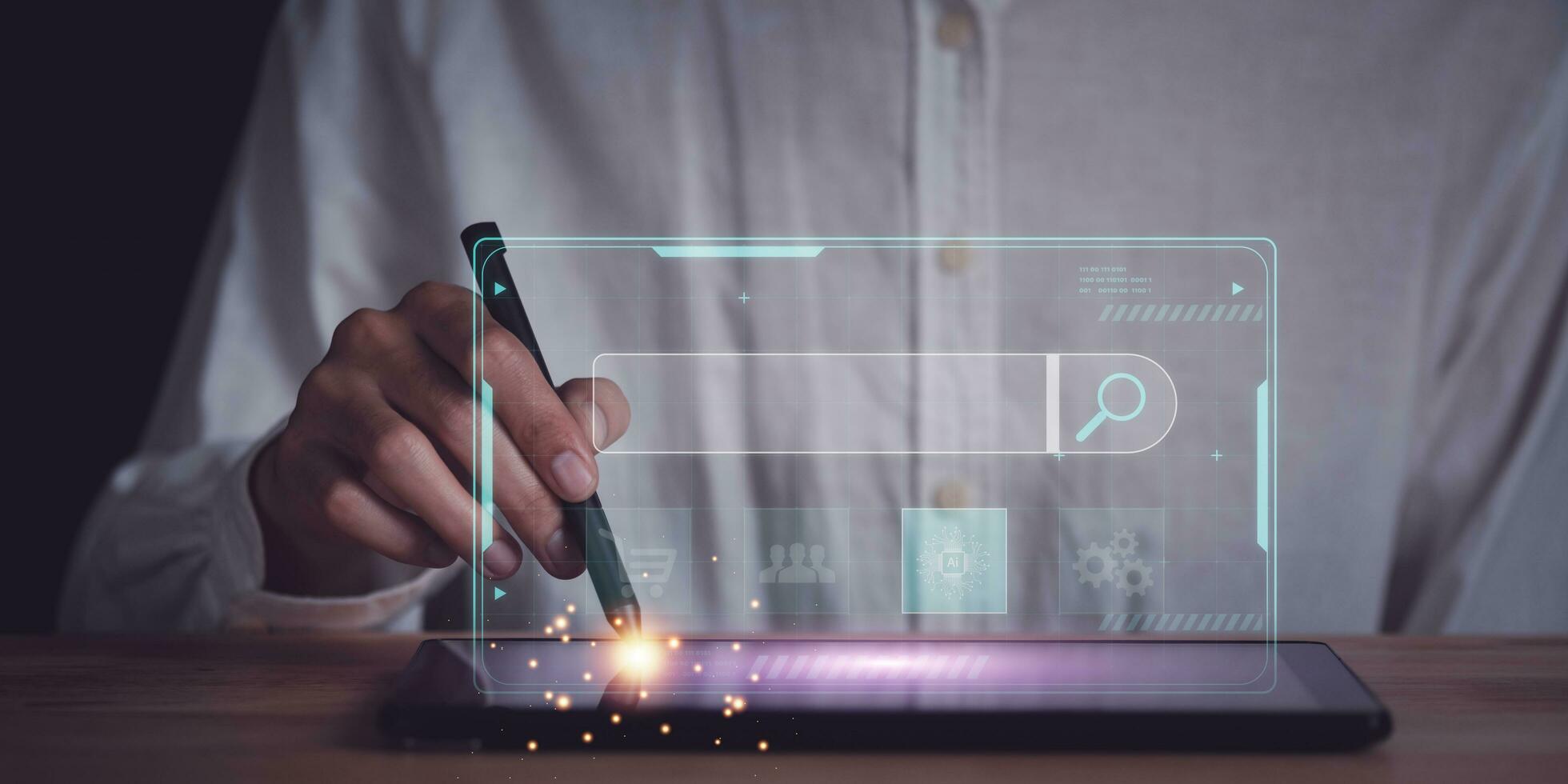 Searching for information of interest through online websites ,keyword search ideas to find references ,insight research ,Search bar on virtual screen,Search Engine Optimization,SEO Networking Concept photo