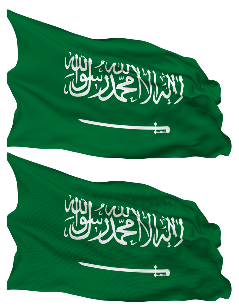 KSA, Kingdom of Saudi Arabia Flag Waves Isolated in Plain and Bump Texture, with Transparent Background, 3D Rendering png