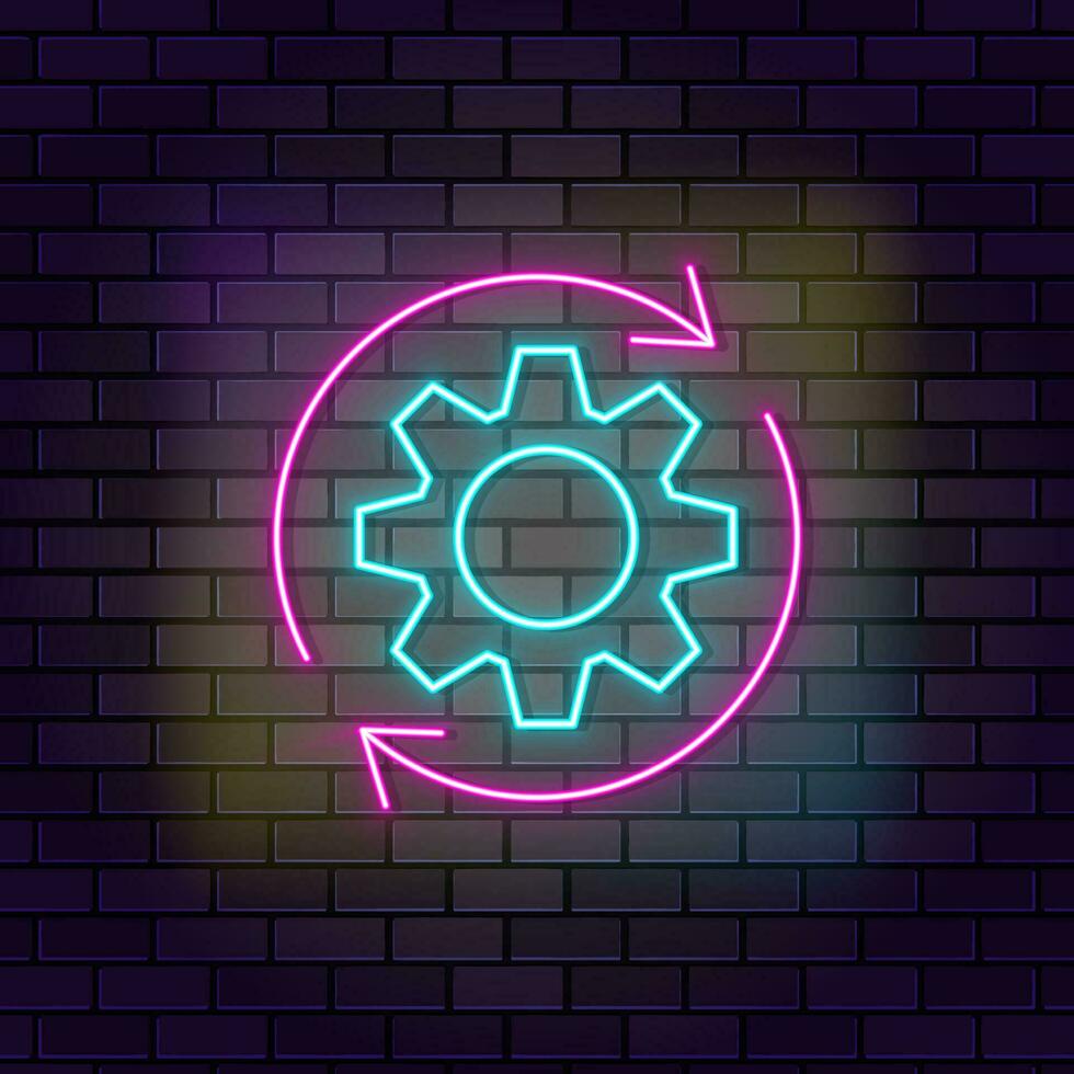 Development, methodology, repeat neon icon brick wall and dark background. vector