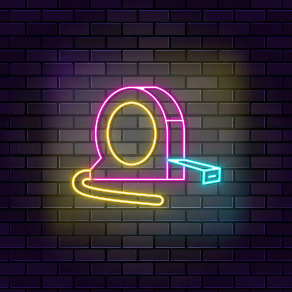 Engineering, measure, measurement neon icon brick wall and dark background. vector
