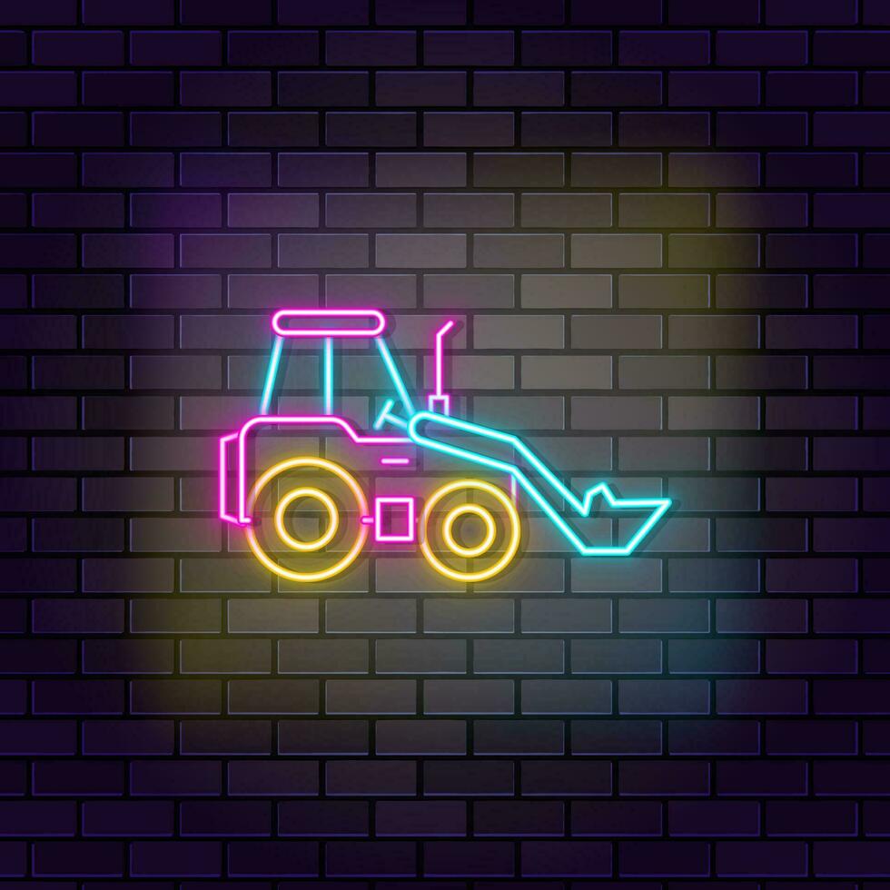 Bulldozer front loader icon brick wall and dark background. vector