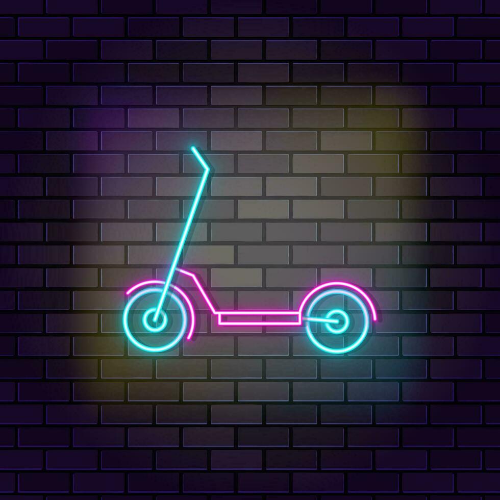 Rental scooter sport icon brick wall and dark background. vector