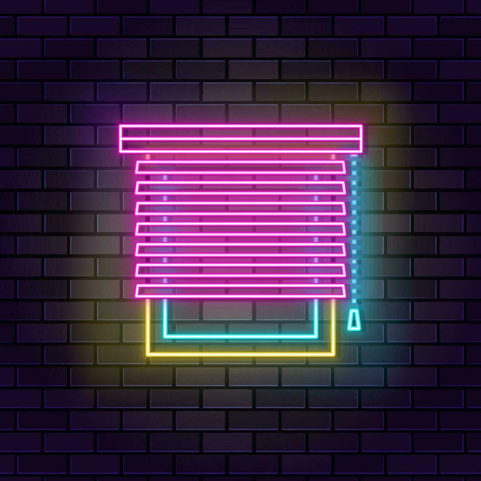 Blinds curtains string icon brick wall and dark background. vector