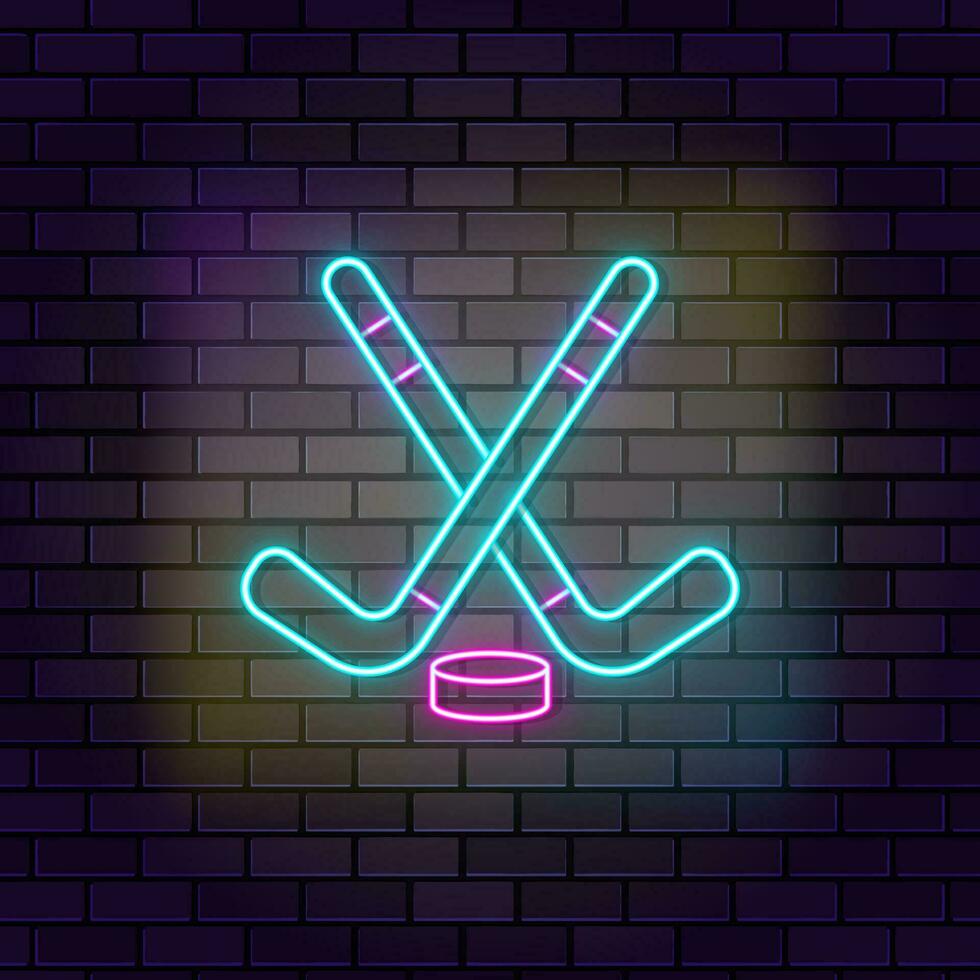 Hockey ice sport icon brick wall and dark background. vector