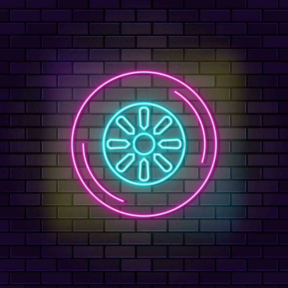 Car part tire icon brick wall and dark background. vector