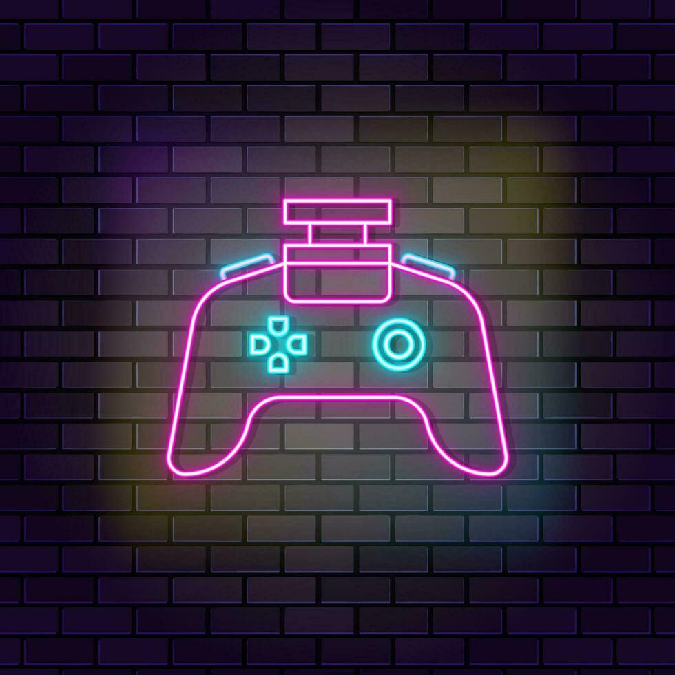 Controller device game icon brick wall and dark background. vector