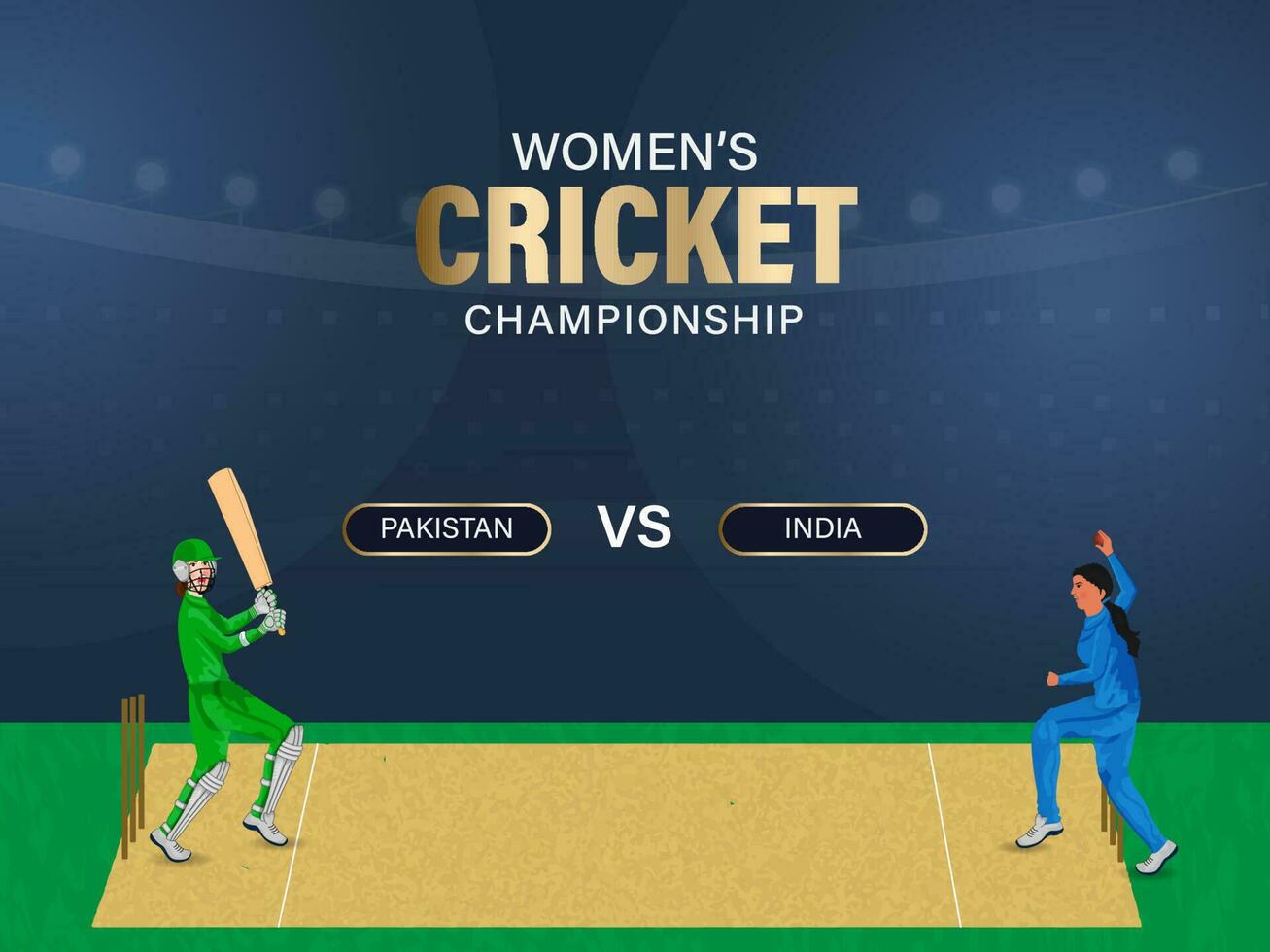 De las mujeres Grillo partido Entre Pakistán vs India de jugador de bolos, masa jugadores en patio de recreo ver para campeonato concepto. vector