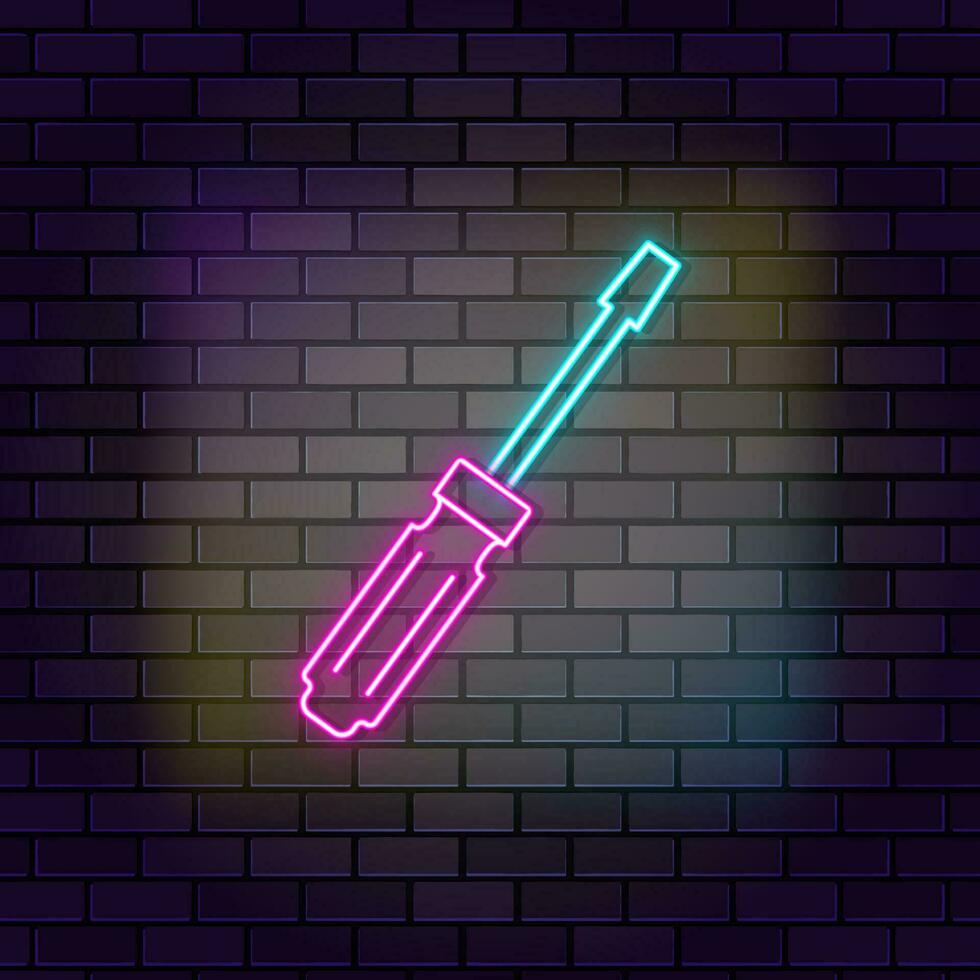 Building construction screwdriver icon brick wall and dark background. vector