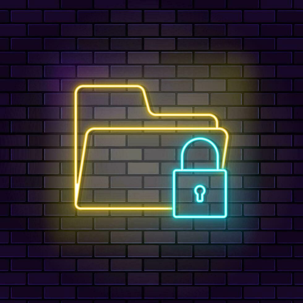 Access folder lock icon brick wall and dark background. vector