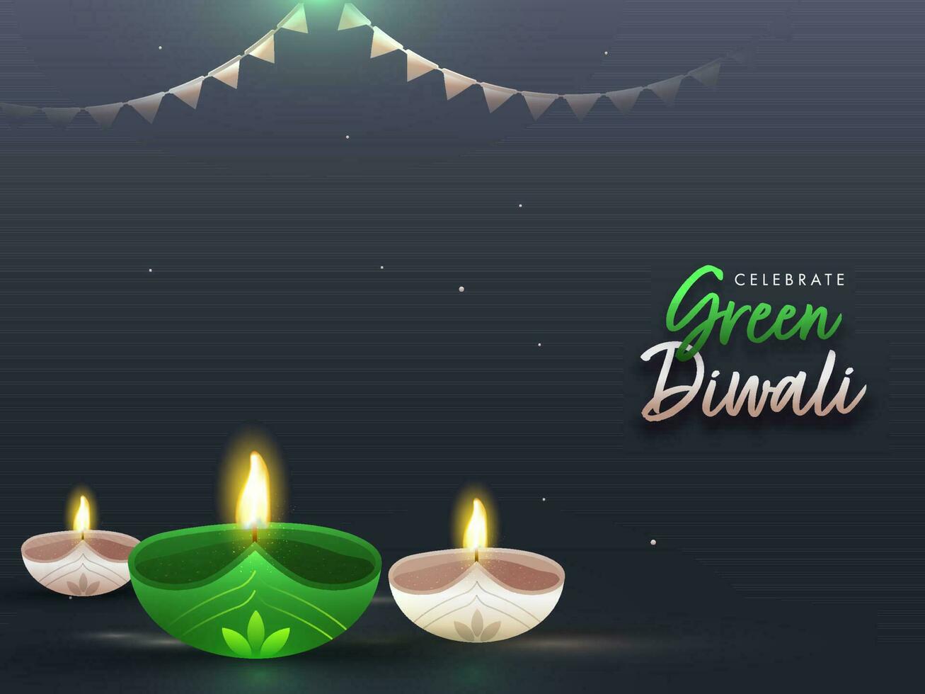 Indian Light Festiva, Happy Diwali Celebration with Illuminated Oil Lamps for Green Diwali Concept on Night Background. vector