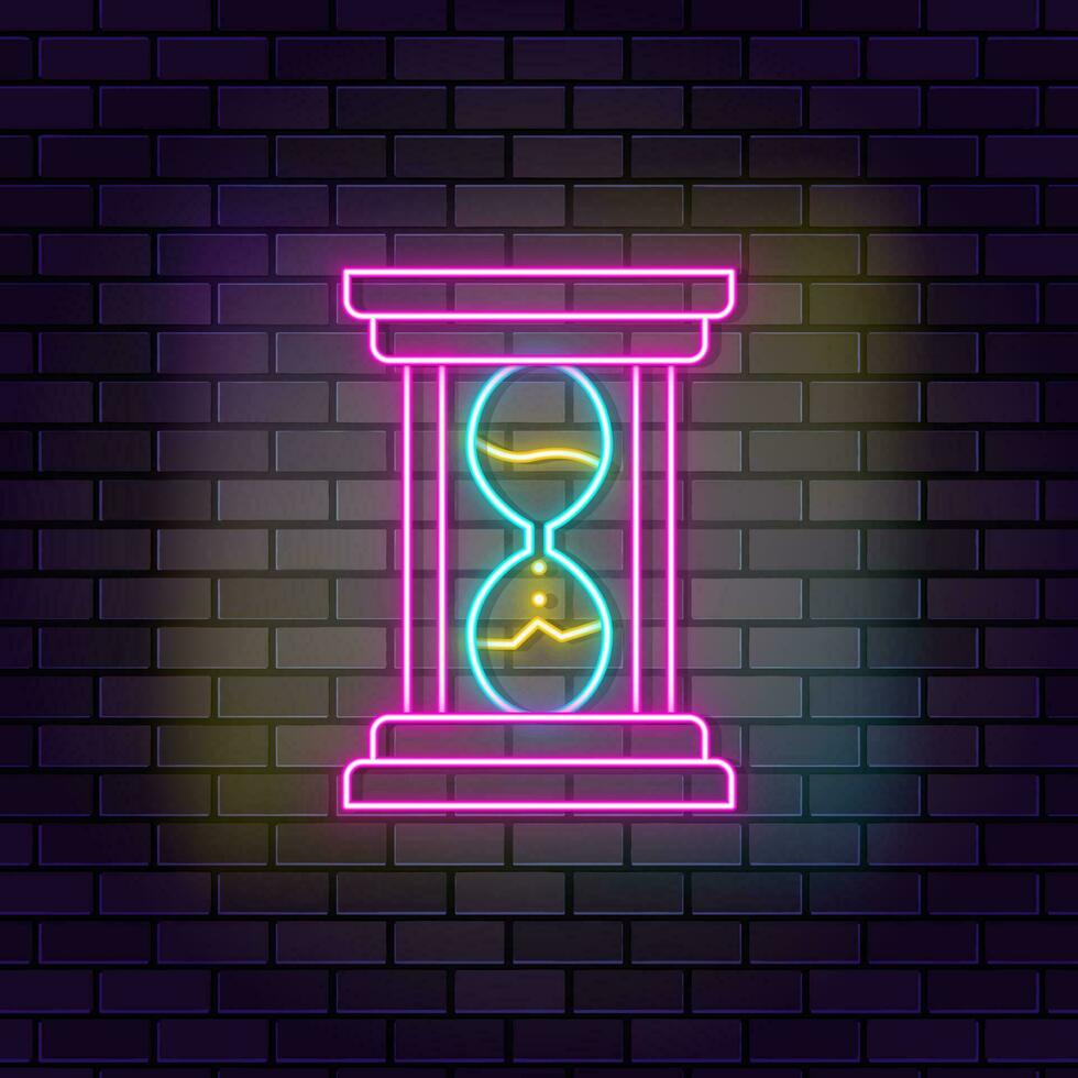 Clock glass hourglass icon brick wall and dark background. vector