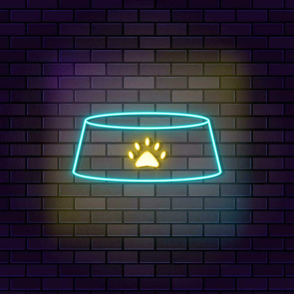 Bowl dog food icon brick wall and dark background. vector