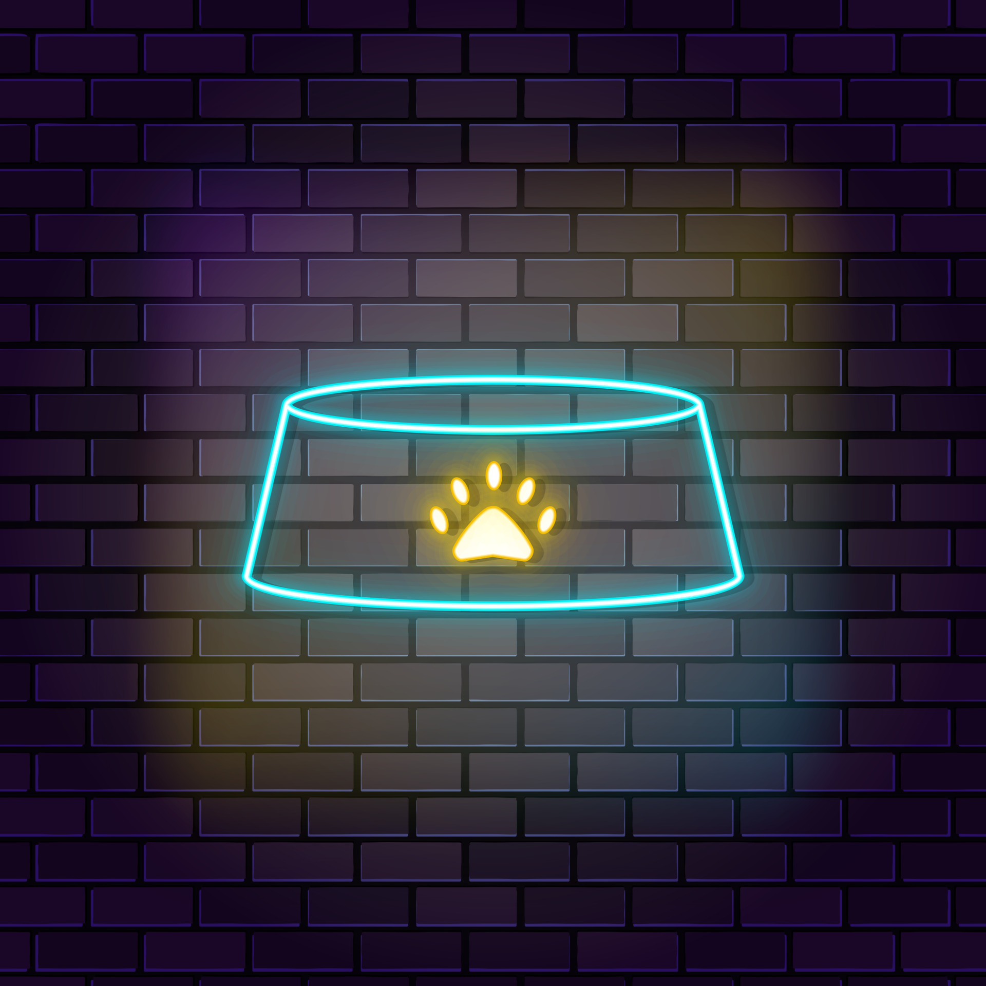 Bowl dog food icon brick wall and dark background. 23585718 Vector Art