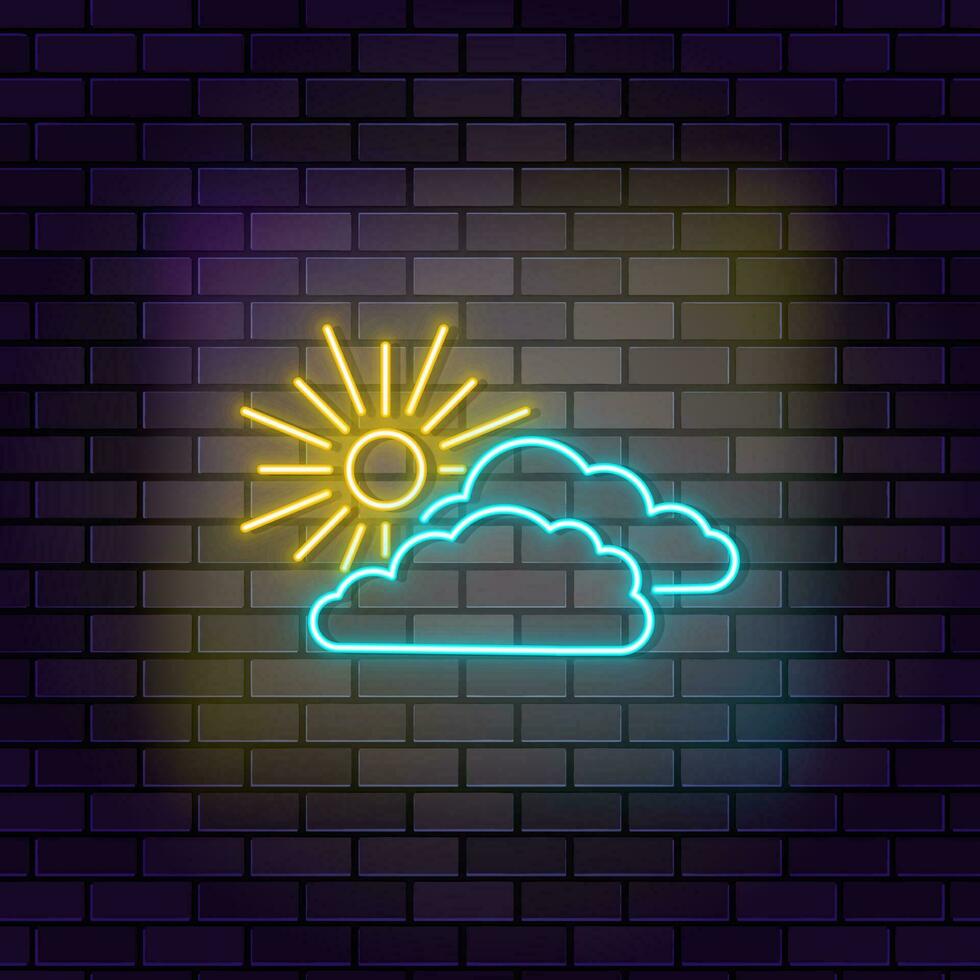 Clouds overcast sky icon brick wall and dark background. vector