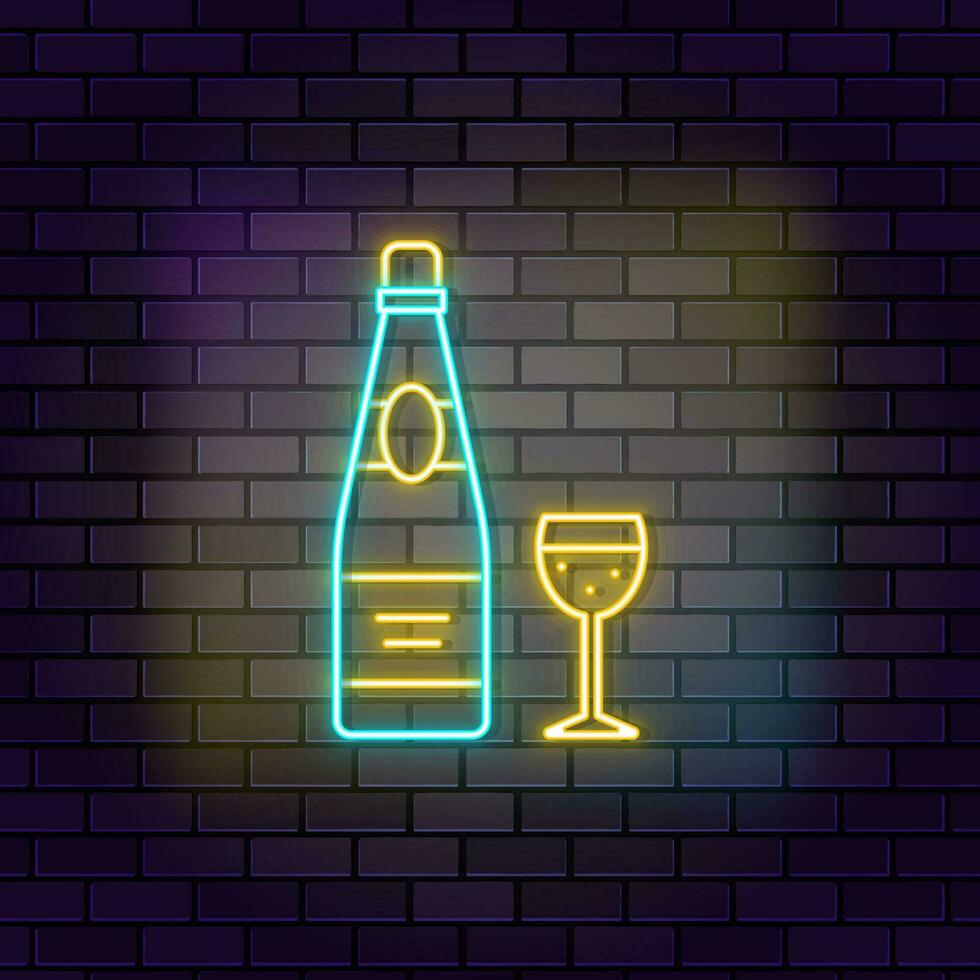 Celebration champagne icon brick wall and dark background. vector