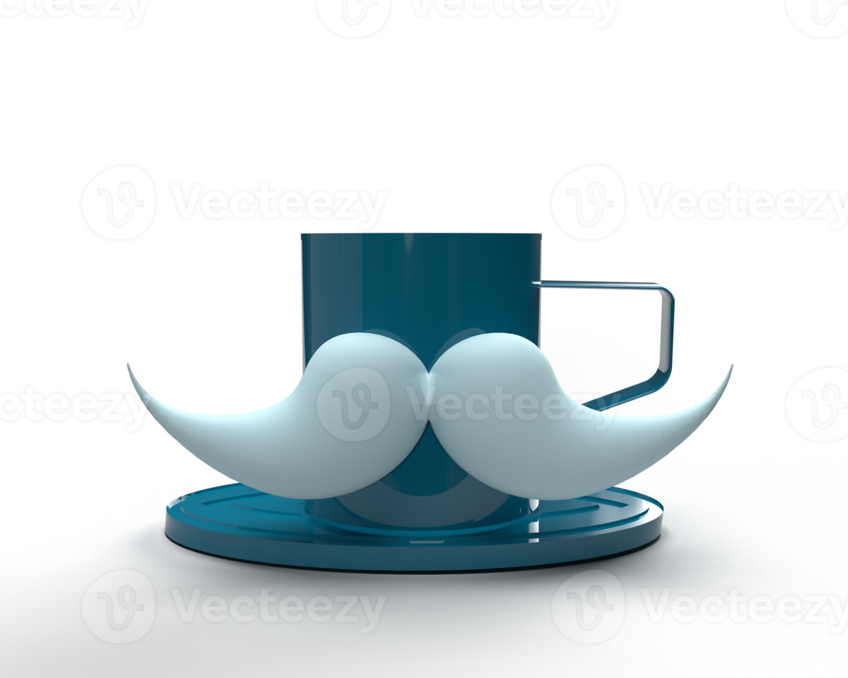 bigode branco cor café copo azul cor símbolo decoração caneca Papai pai dia masculino homem pessoa pessoas cafeteria chá bebida conceito feliz beber feriado pai dia conceito evento o negócio retro.3d render png