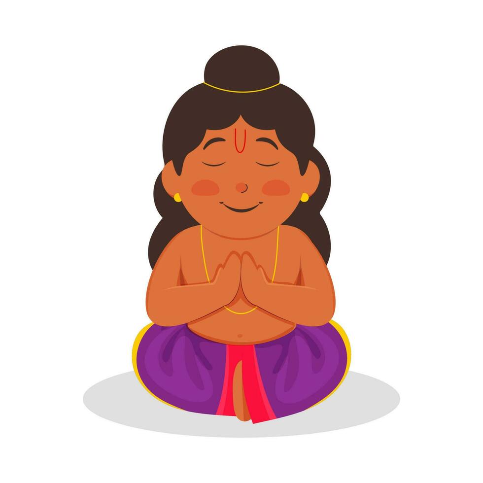 Illustration Of Sadhu Boy Or Prahlad Doing Prayer With Closed Eyes In Sitting Pose. vector